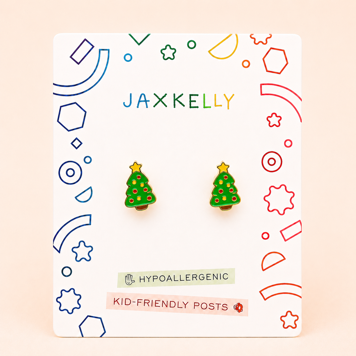 JaxKelly - Christmas Tree Enamel Flat Back Kids Earrings