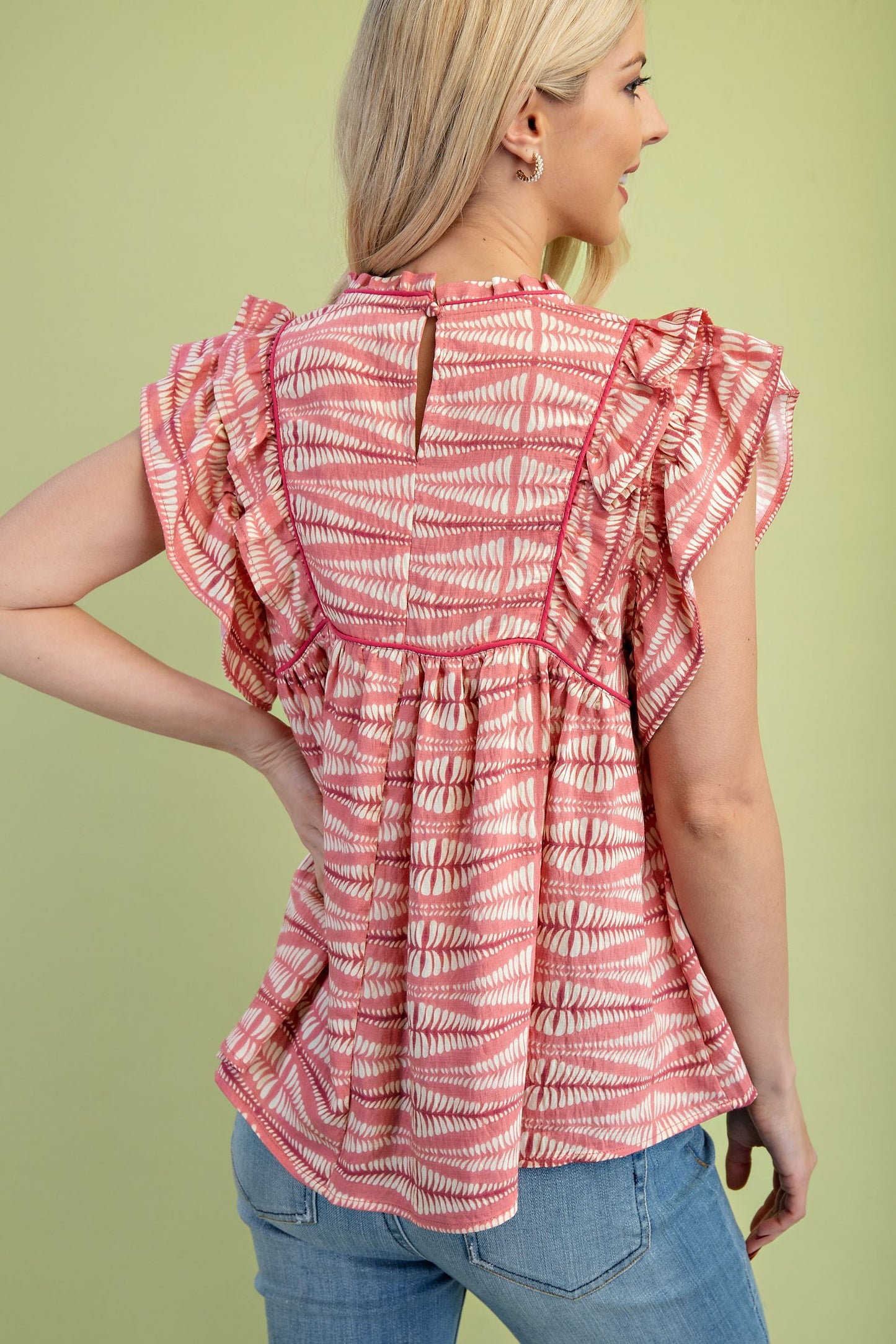FINAL SALE-Printed Frill Sleeve Top