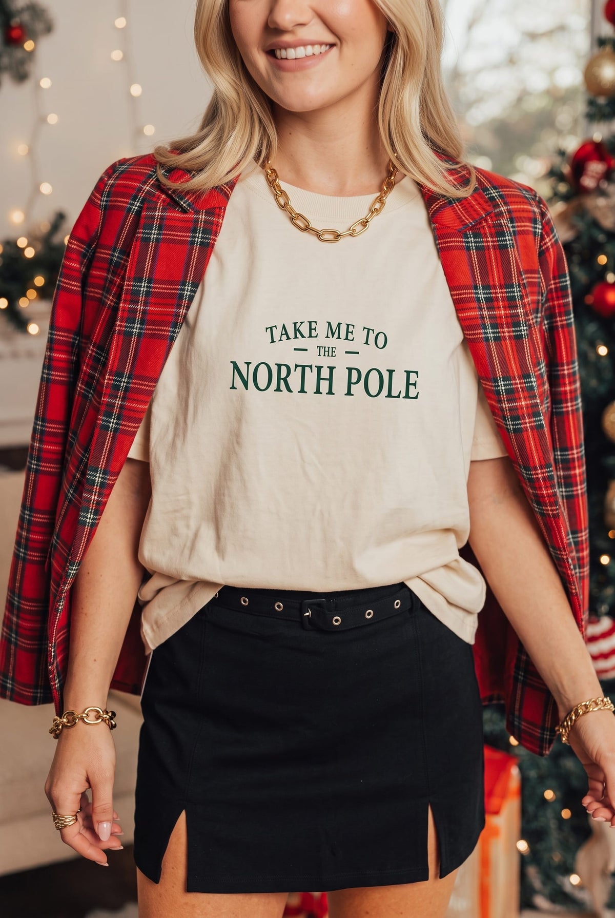 Take Me To The North Pole Ivory Mock Neck Tee