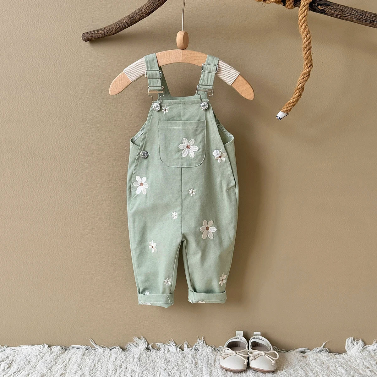 Embroidered Floral Dungaree Jumpsuit