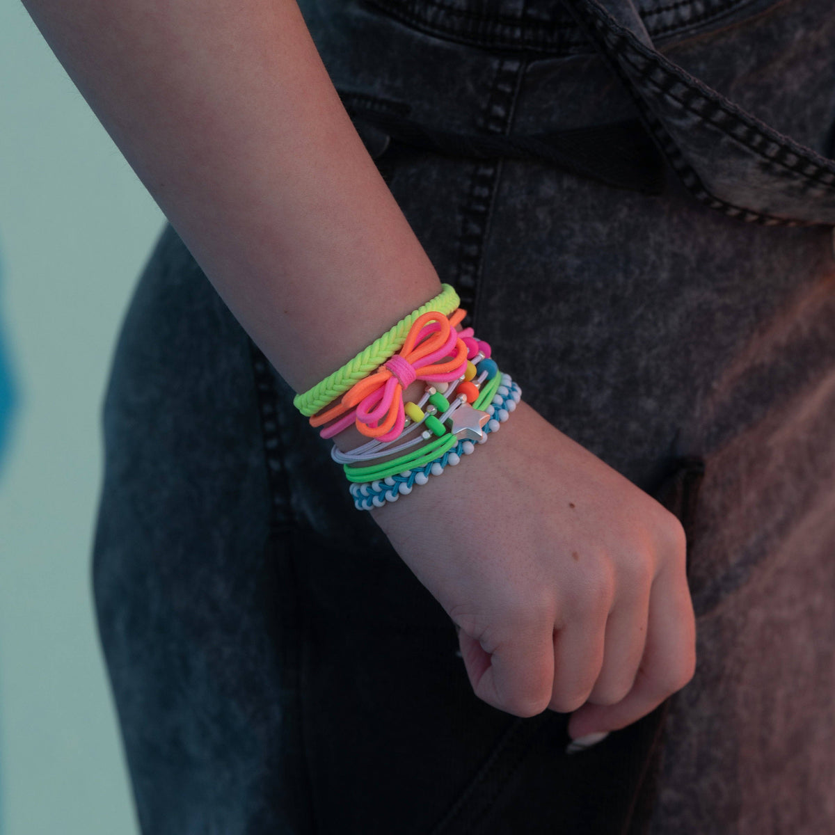 K'lani hair tie bracelets - "Glow" Neon with Silver Accents Hair Tie Bracelets