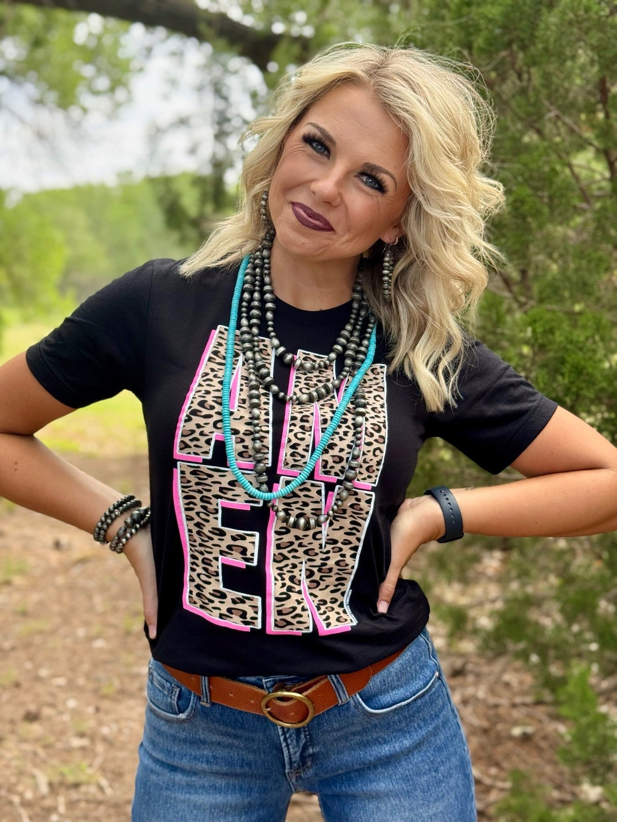 Stacked Leopard Amen Tee