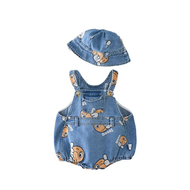 Denim Emoji Romper and Hat Set
