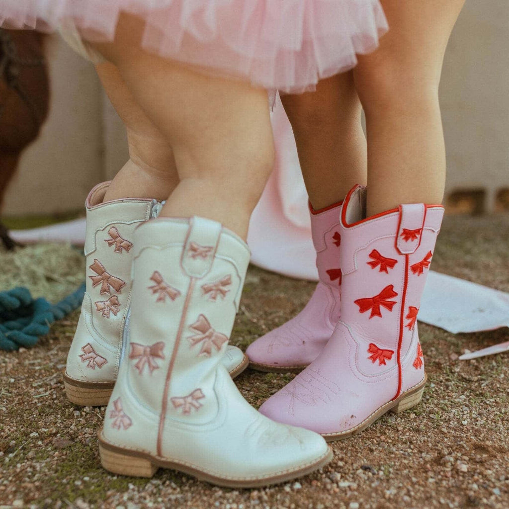 Cowgirl White + Pink Bow Boots