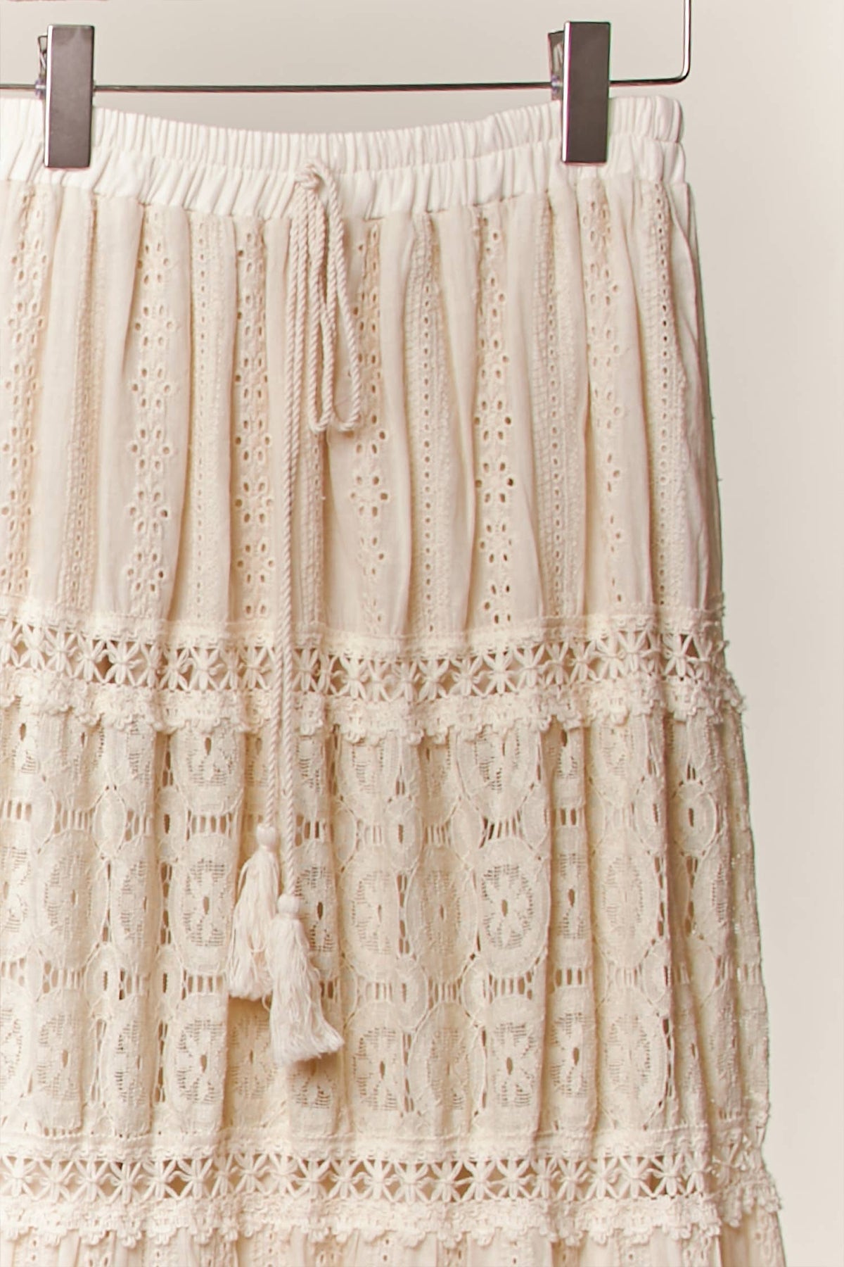 Mello. - Elastic Waist Maxi Skirt with Lace Trim