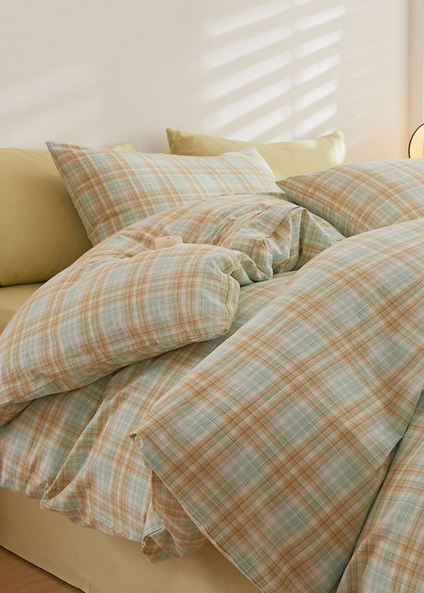 Fresh Plaid Washed Cotton Bedding Set