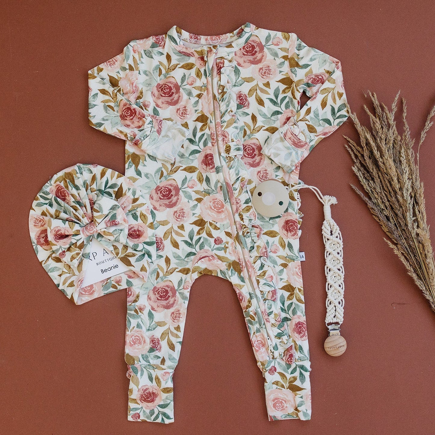 Ruffle Zipper One Piece - Dusty Pink Floral