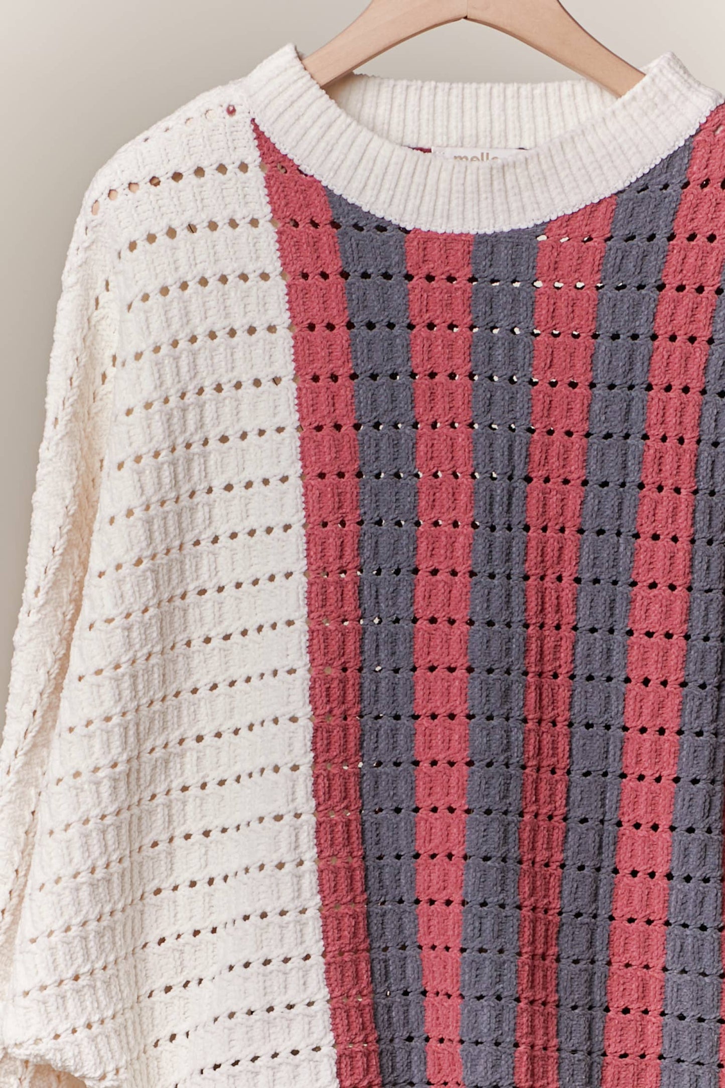 Mello. - Round Neck Color Block Striped  Sweater