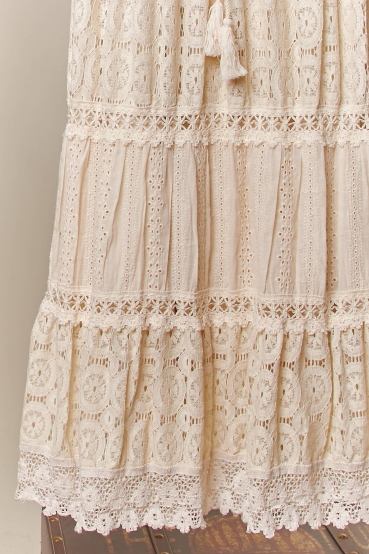 Mello. - Elastic Waist Maxi Skirt with Lace Trim
