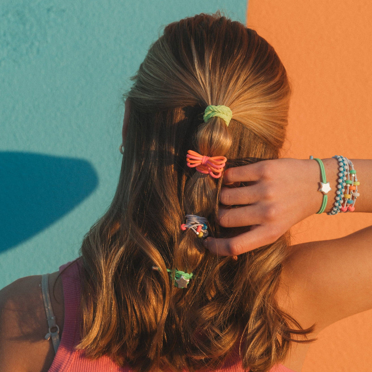 K'lani hair tie bracelets - "Glow" Neon with Silver Accents Hair Tie Bracelets