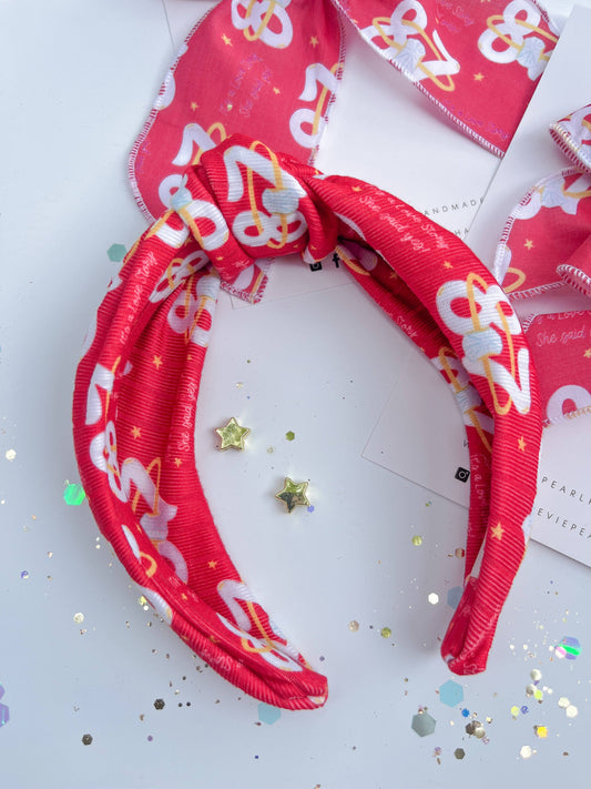 Evie Pearl Handmade LLC - Red 87 Ring It’s A Love Story Say Yes Knotted Headband for Girls & Women
