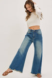 PRE-ORDER MID-RISE WIDE-LEG FRAYED HEM DENIM JEANS