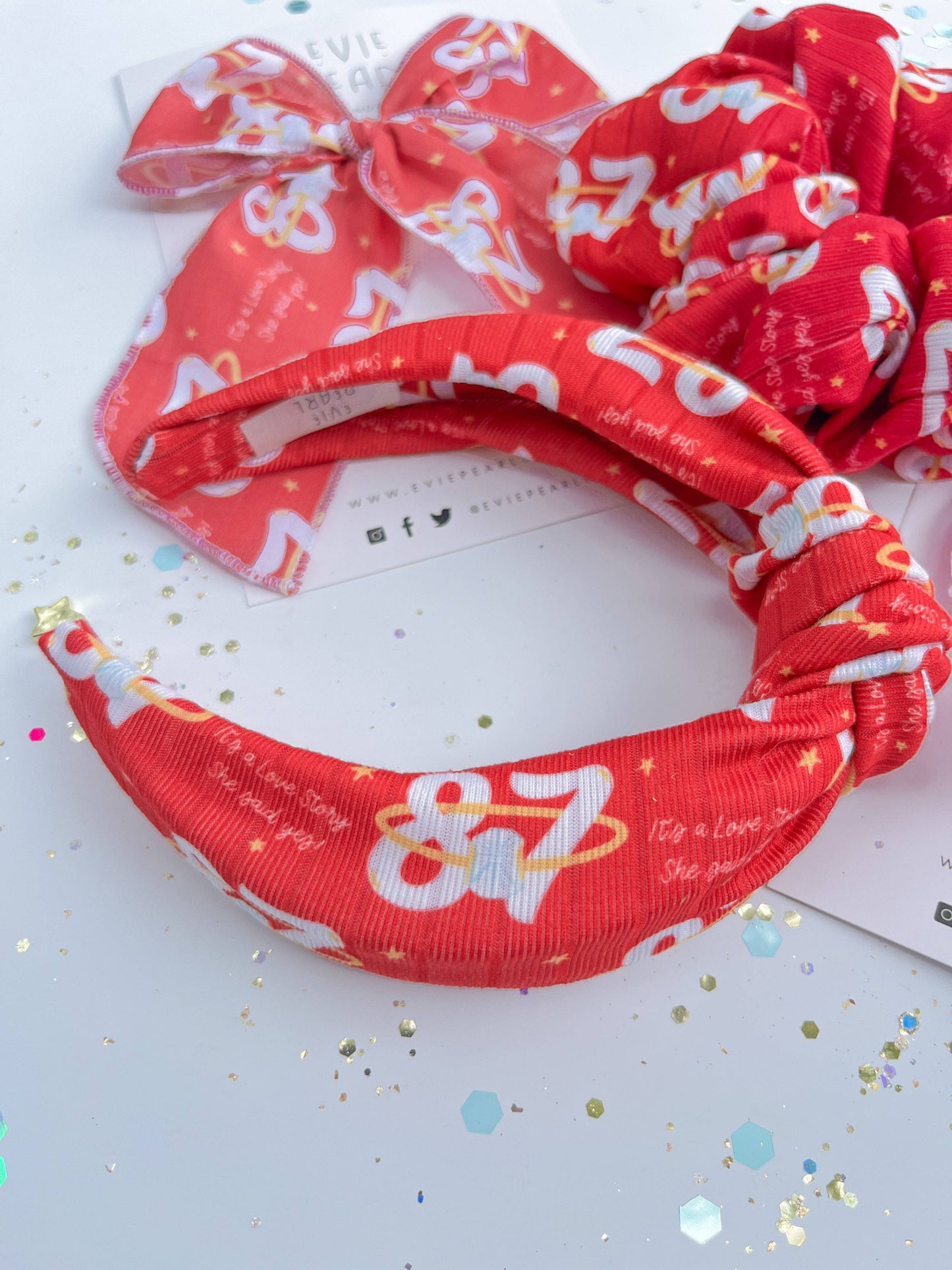 Evie Pearl Handmade LLC - Red 87 Ring It’s A Love Story Say Yes Knotted Headband for Girls & Women