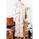 FINAL SALE-Bow Knot Lapel Collar Wide Leg Satin Pajama Set