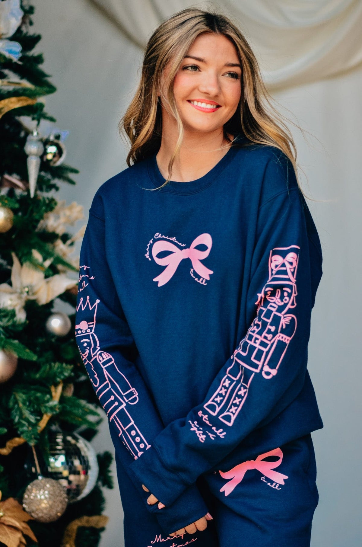 Nutcracker Bows Navy Sweatshirt