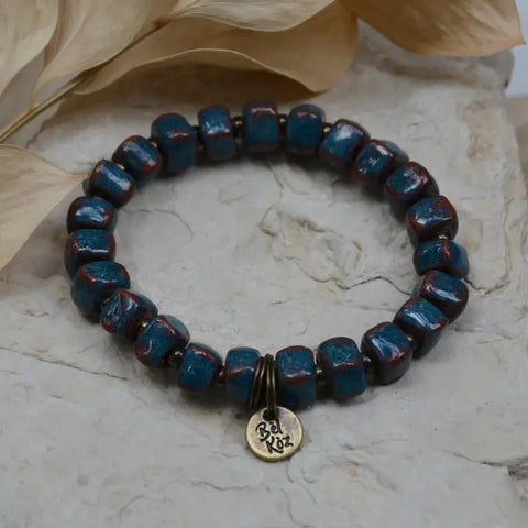 FINAL SALE - Sparkle Blue Square Clay Bead Bracelet (Saved by Grace)