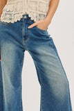 PRE-ORDER MID-RISE WIDE-LEG FRAYED HEM DENIM JEANS