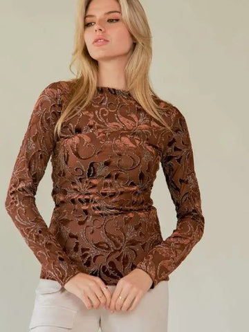 FINAL SALE-Mesh Pattern Printed Long Sleeve Layering Top
