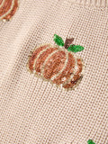 Thanksgiving Halloween Pumpkin Sequin Sweater – Beige, Perfect for Fall