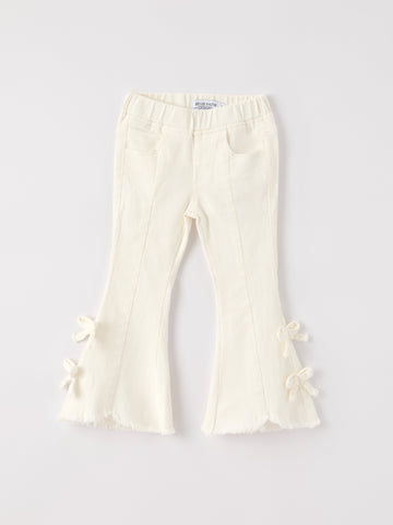 Christmas Charming White Bell Bottom Pants with Cute Bows