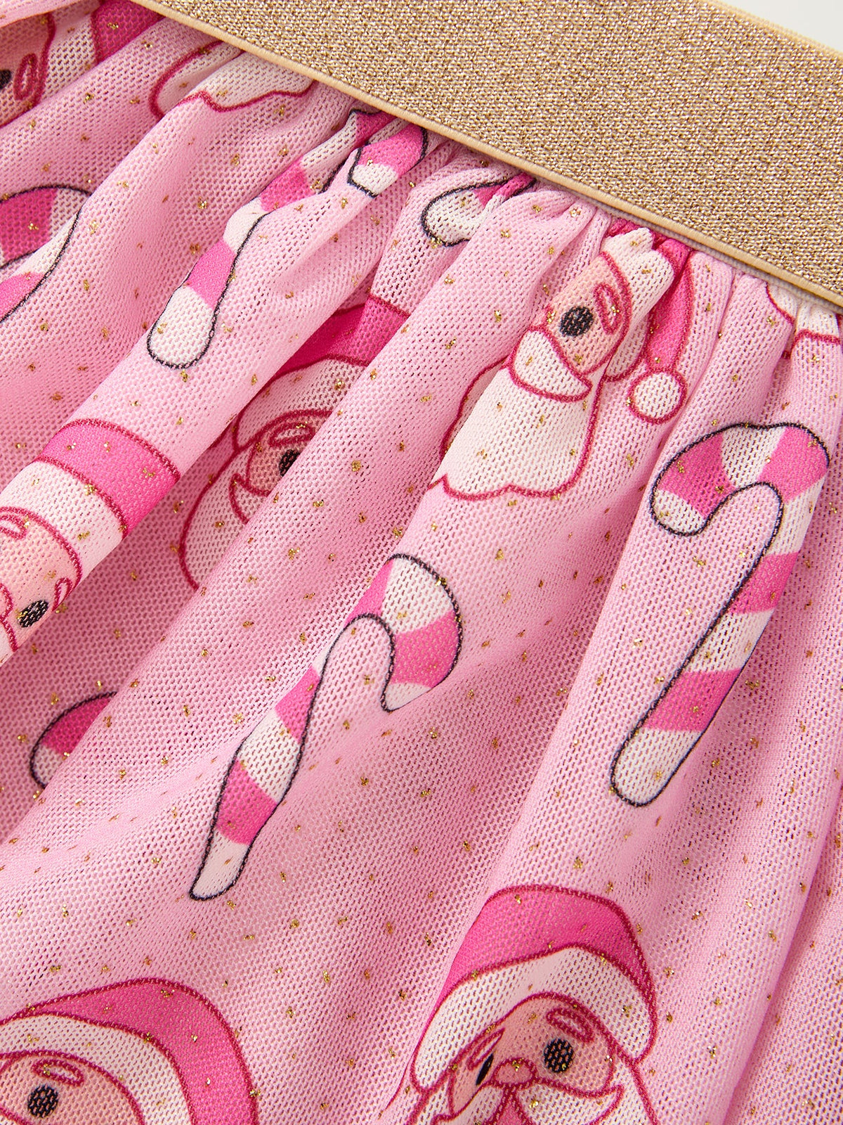 Girls Pink Christmas Santa Candy Cane Print Tutu Skirt