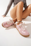 Pink Two Tone Suede Patched Lace Up Sneakers For Women