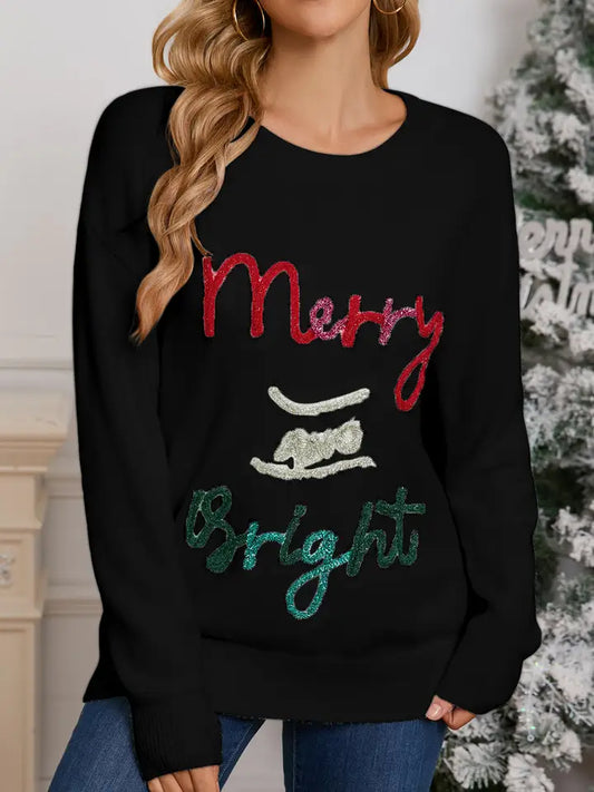 FINAL SALE-Tinsel Merry and Bright Graphic Christmas Sweater