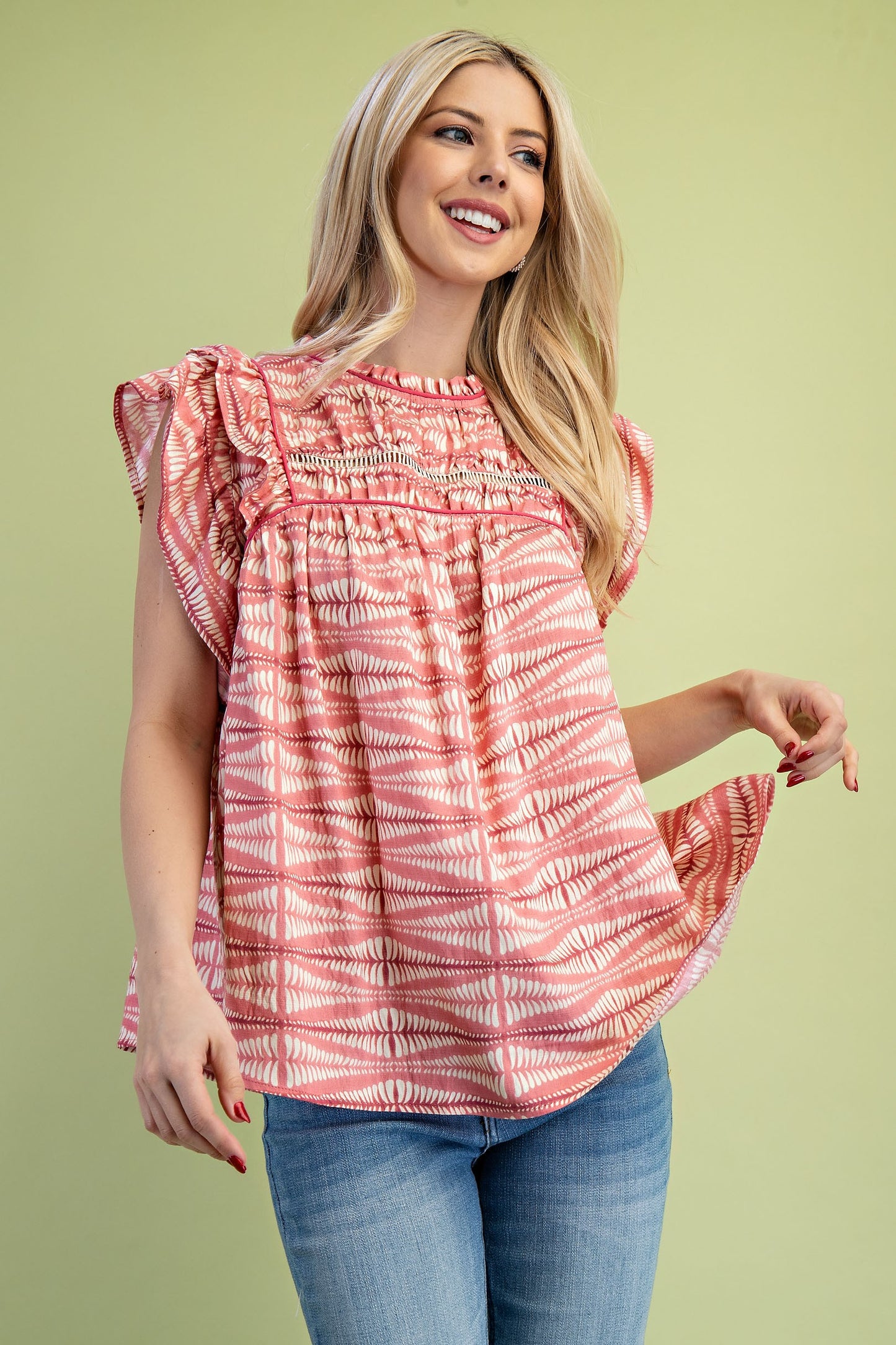 FINAL SALE-Printed Frill Sleeve Top