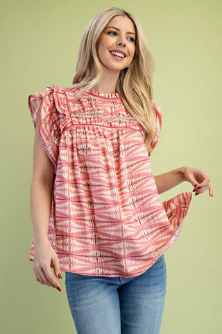 Printed Frill Sleeve Top