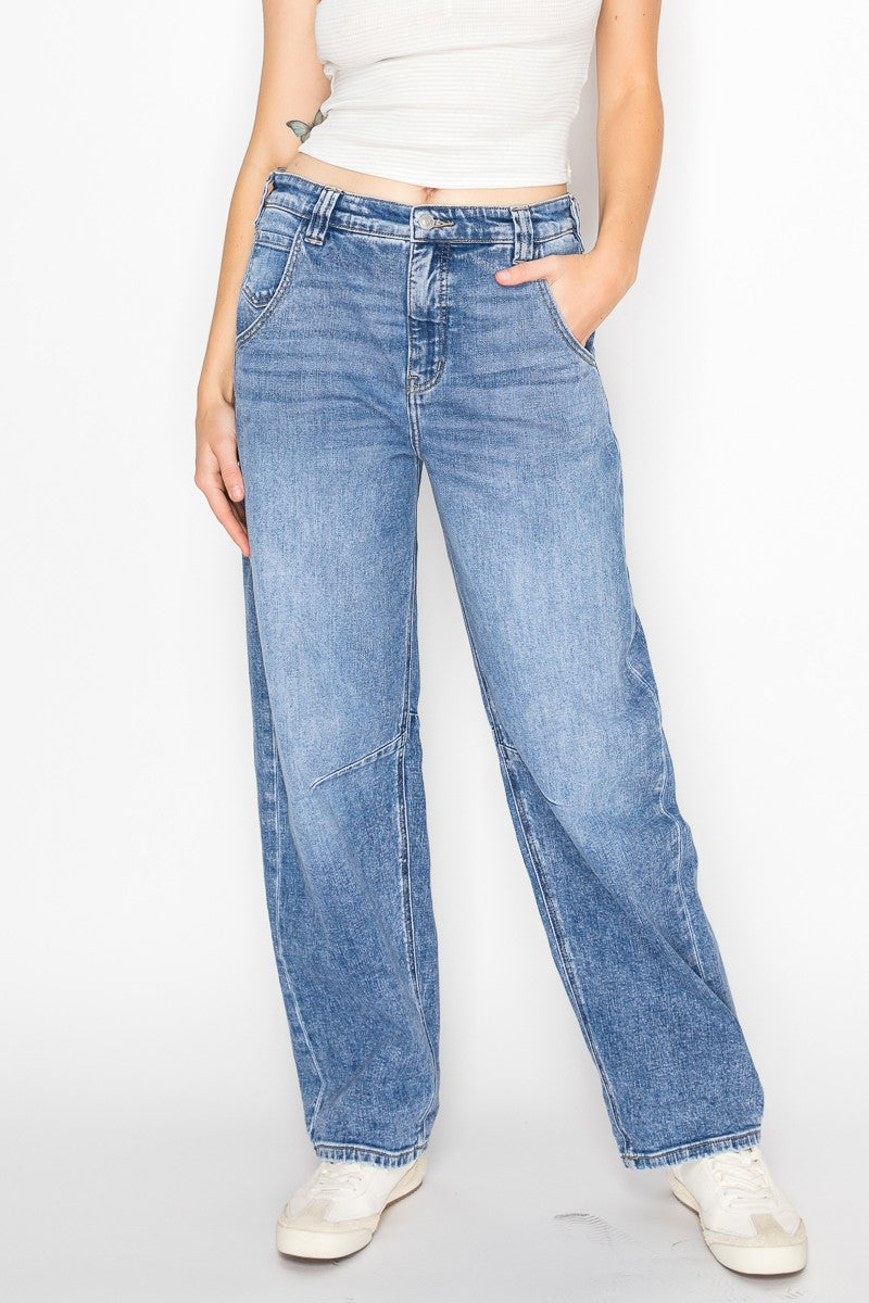 AT2083BRM Adjustable Strap Waistband Barrel Jeans