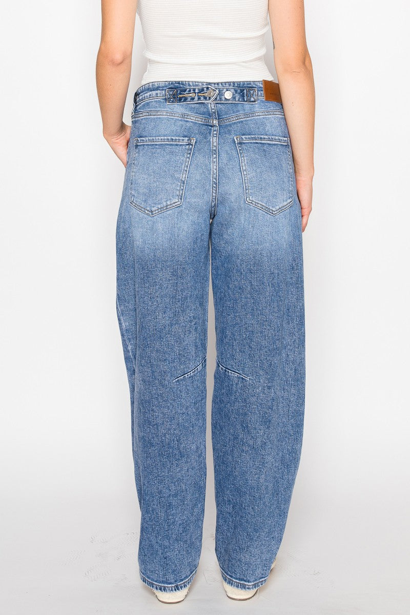 AT2083BRM Adjustable Strap Waistband Barrel Jeans