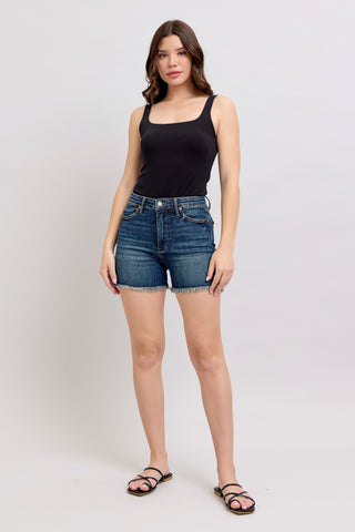 FINAL SALE-HW Tummy Control Judy Blue Frayed Denim Shorts