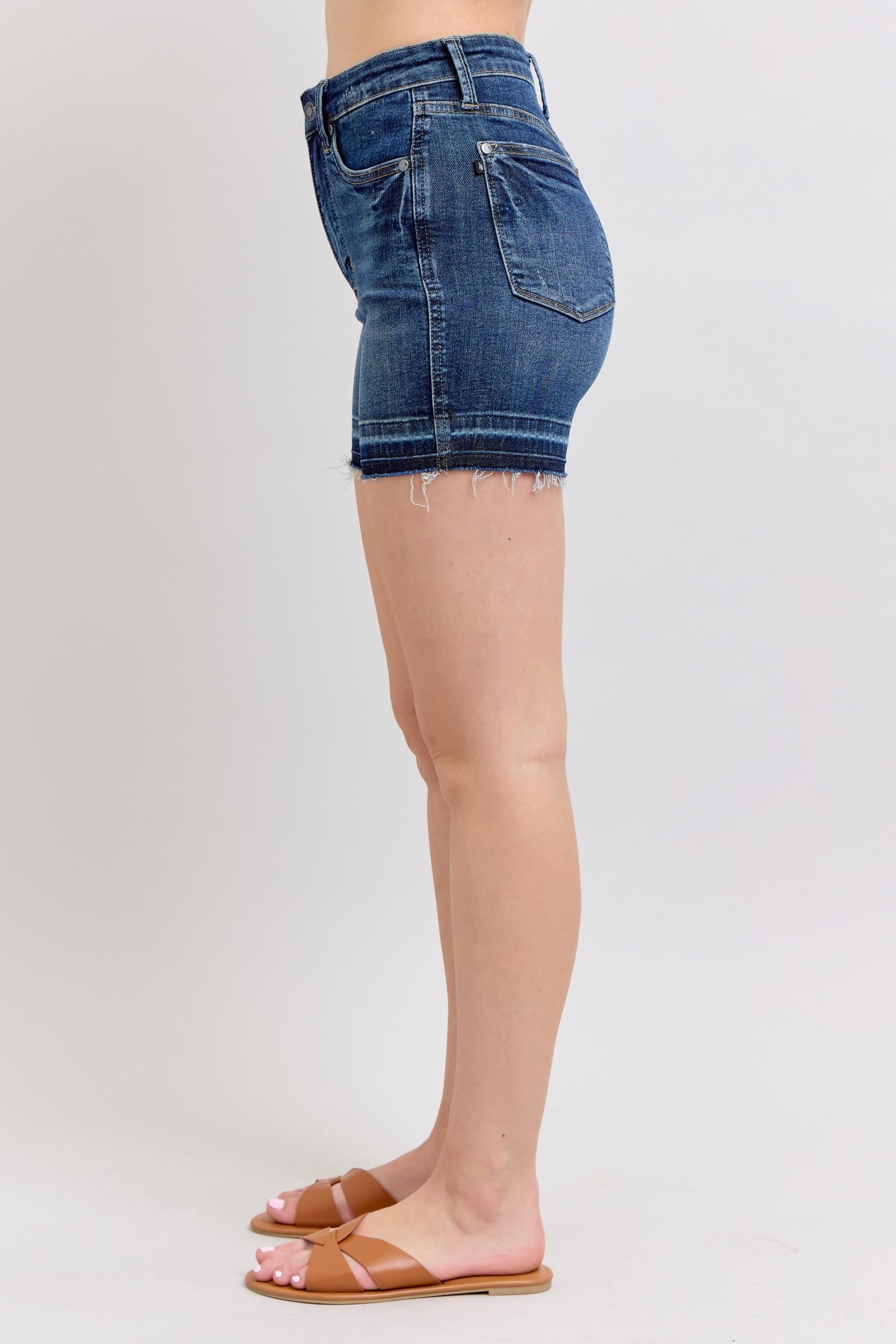 FINAL SALE-HW Tummy Control Destroy Release Hem Shorts