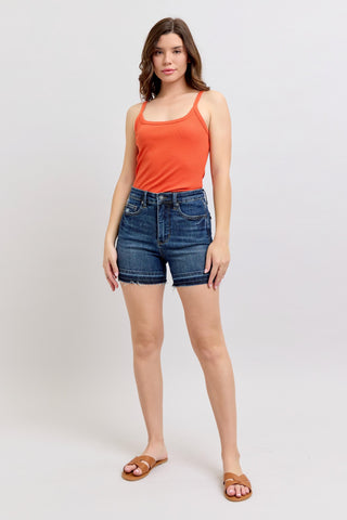 FINAL SALE-HW Tummy Control Destroy Release Hem Shorts