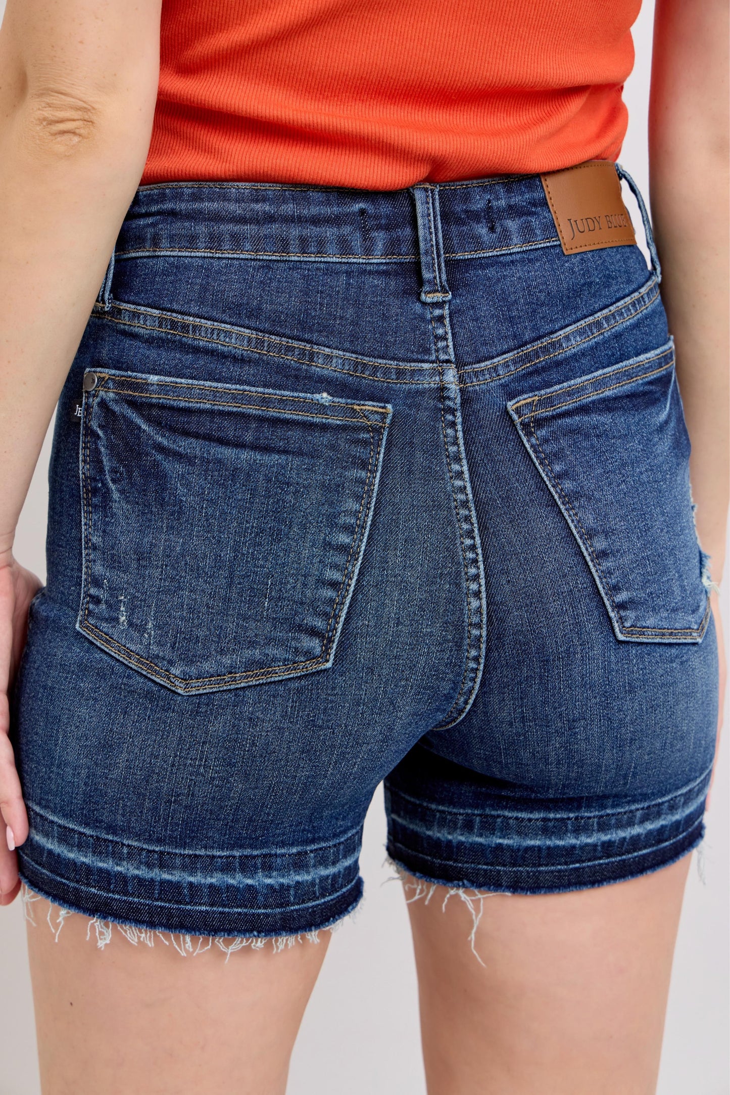 FINAL SALE-HW Tummy Control Destroy Release Hem Shorts