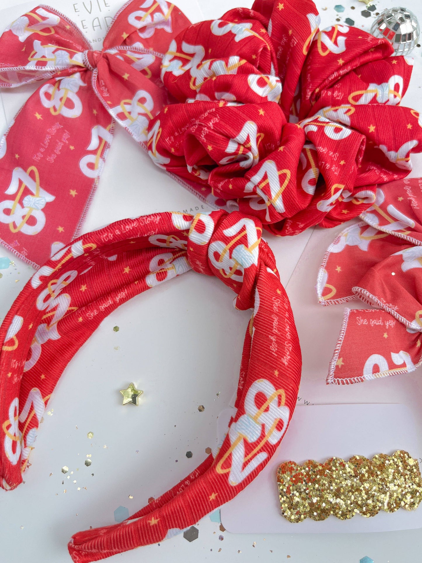 Evie Pearl Handmade LLC - Red 87 Ring It’s A Love Story Say Yes Knotted Headband for Girls & Women
