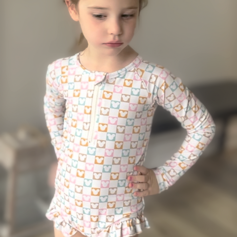 Checkered Magic Long Sleeve Swimsuit