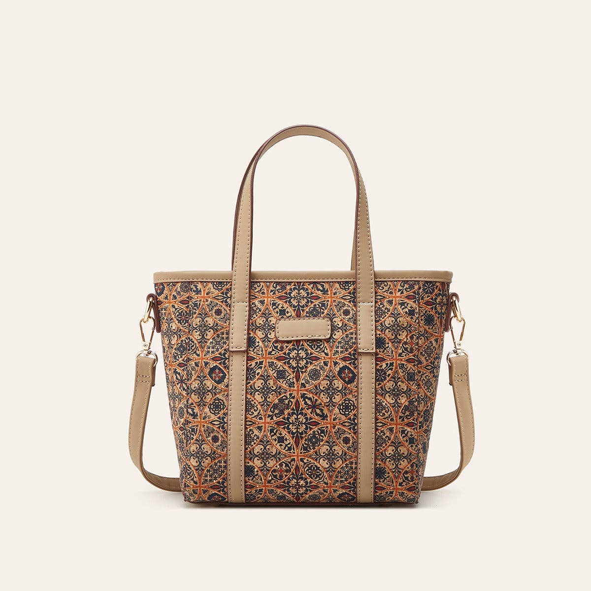 Golden Hour Boutique - Bohemian Print Cork Tote Bag Stylish Casual Shoulder Bag