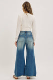 PRE-ORDER MID-RISE WIDE-LEG FRAYED HEM DENIM JEANS