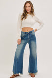 PRE-ORDER MID-RISE WIDE-LEG FRAYED HEM DENIM JEANS