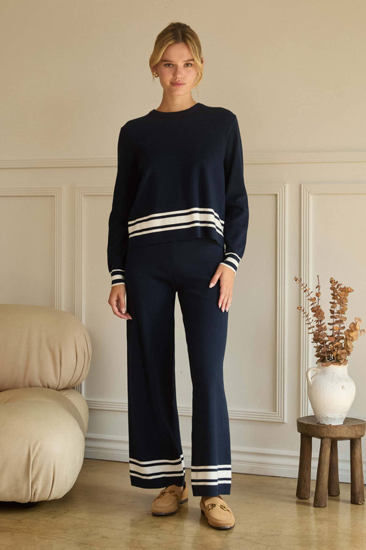SKIES ARE BLUE - Long Sleeve Crew Neck with Stripe Hem