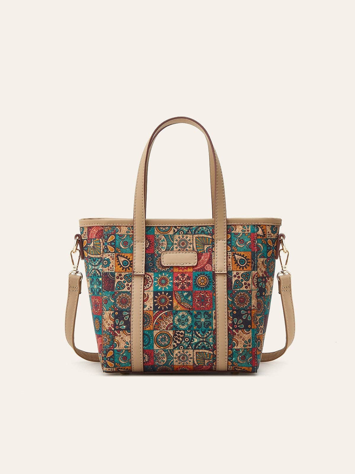 Golden Hour Boutique - Bohemian Print Cork Tote Bag Stylish Casual Shoulder Bag