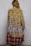 PRE- ORDER Long sleeve plaid woven varied patchwork maxi shirt jacket
