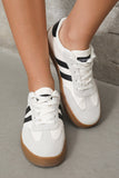 White Striped Lace Up Flat Sneakers For Everyday Comfort