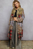 PRE- ORDER Long sleeve plaid woven varied patchwork maxi shirt jacket