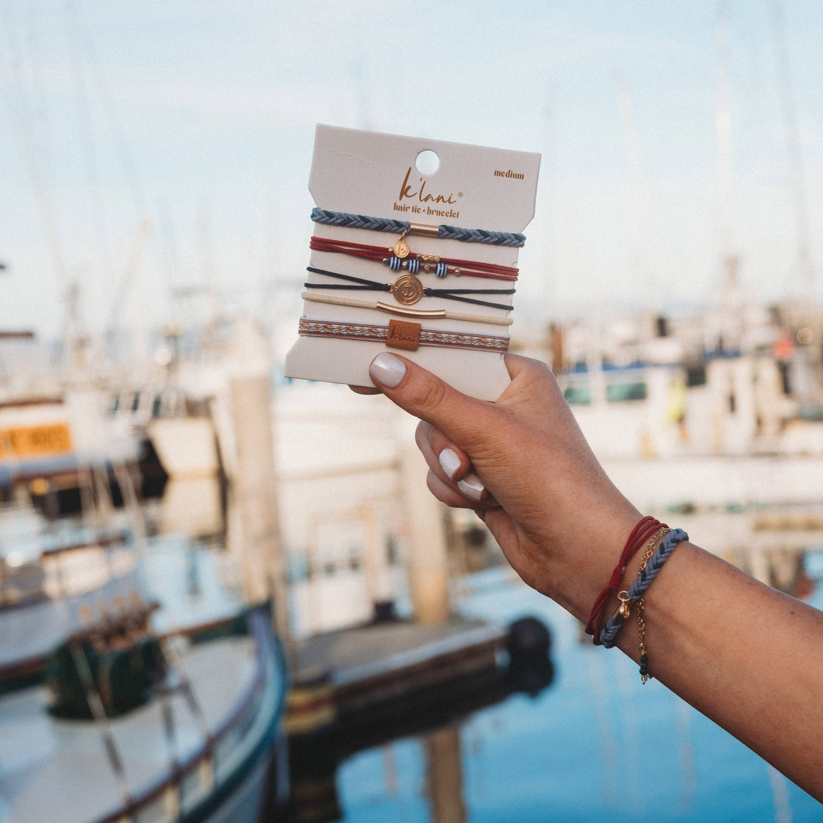 K'lani hair tie bracelets - "Voyage" Classic Nautical Navy, Red & Gold with Anchor Accents Hair Tie Bracelets