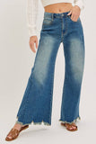 PRE-ORDER MID-RISE WIDE-LEG FRAYED HEM DENIM JEANS