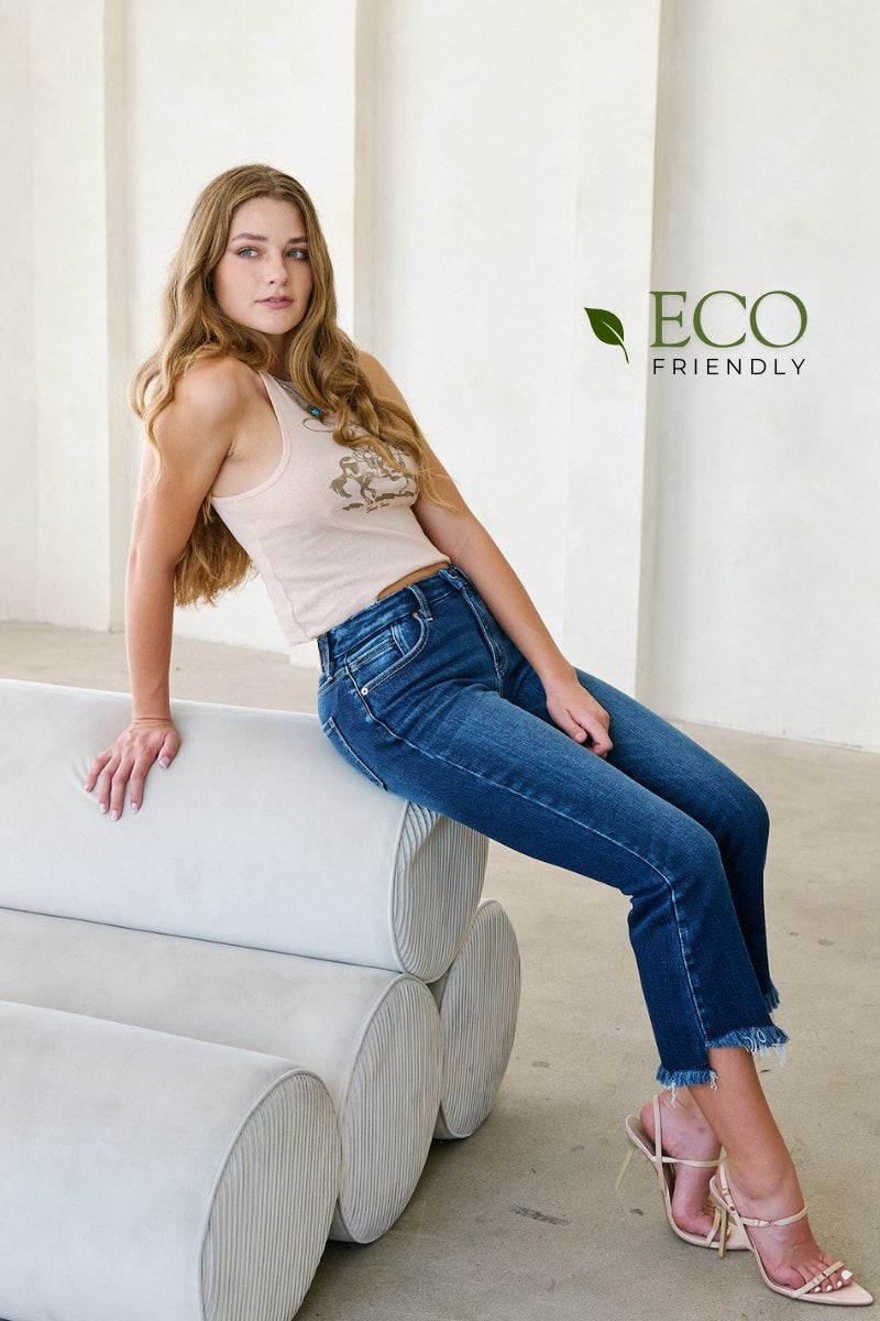 AT1018FLDT Corset Colle High Rise Crop Flare Jeans