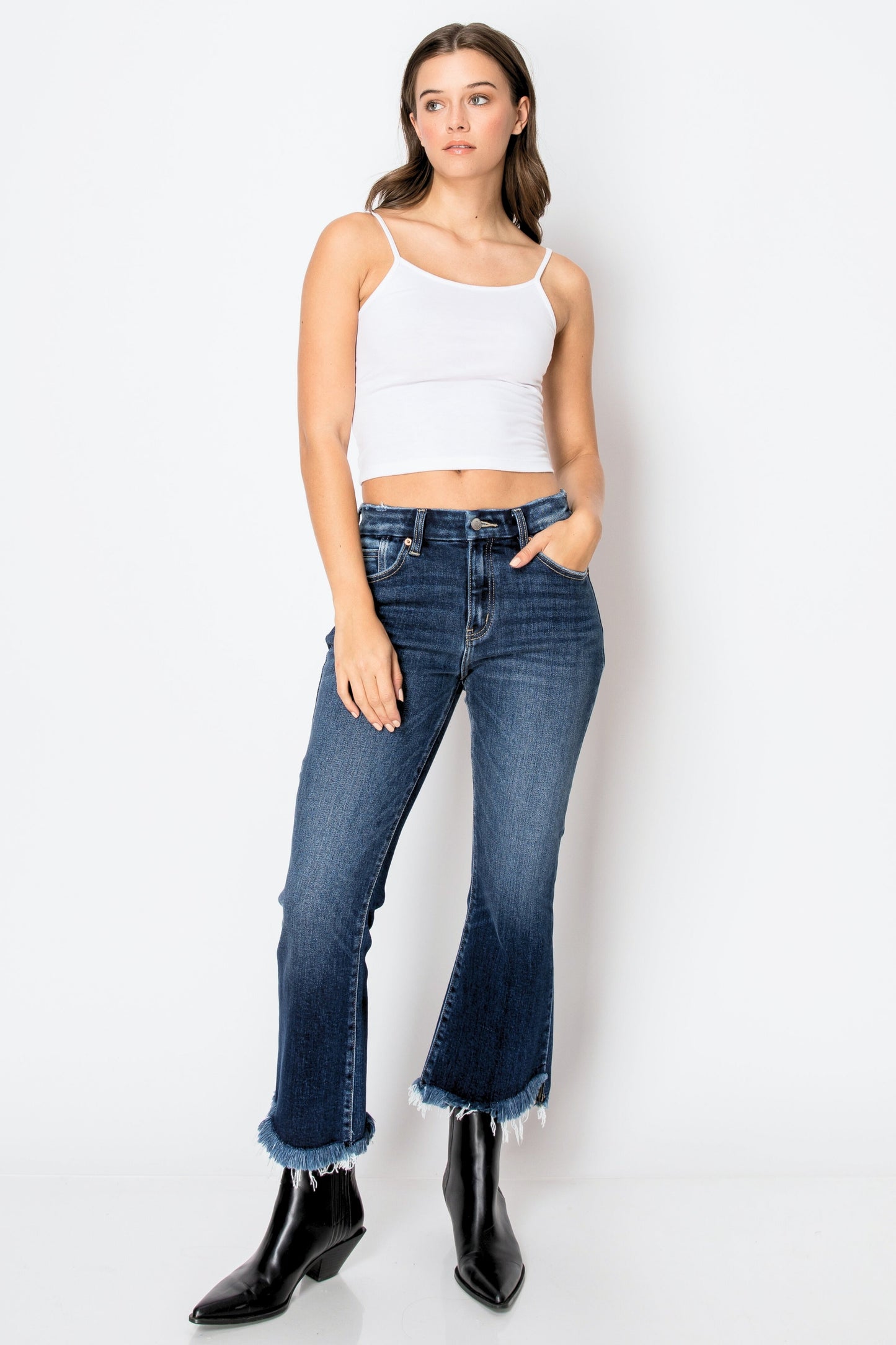 AT1018FLDT Corset Colle High Rise Crop Flare Jeans