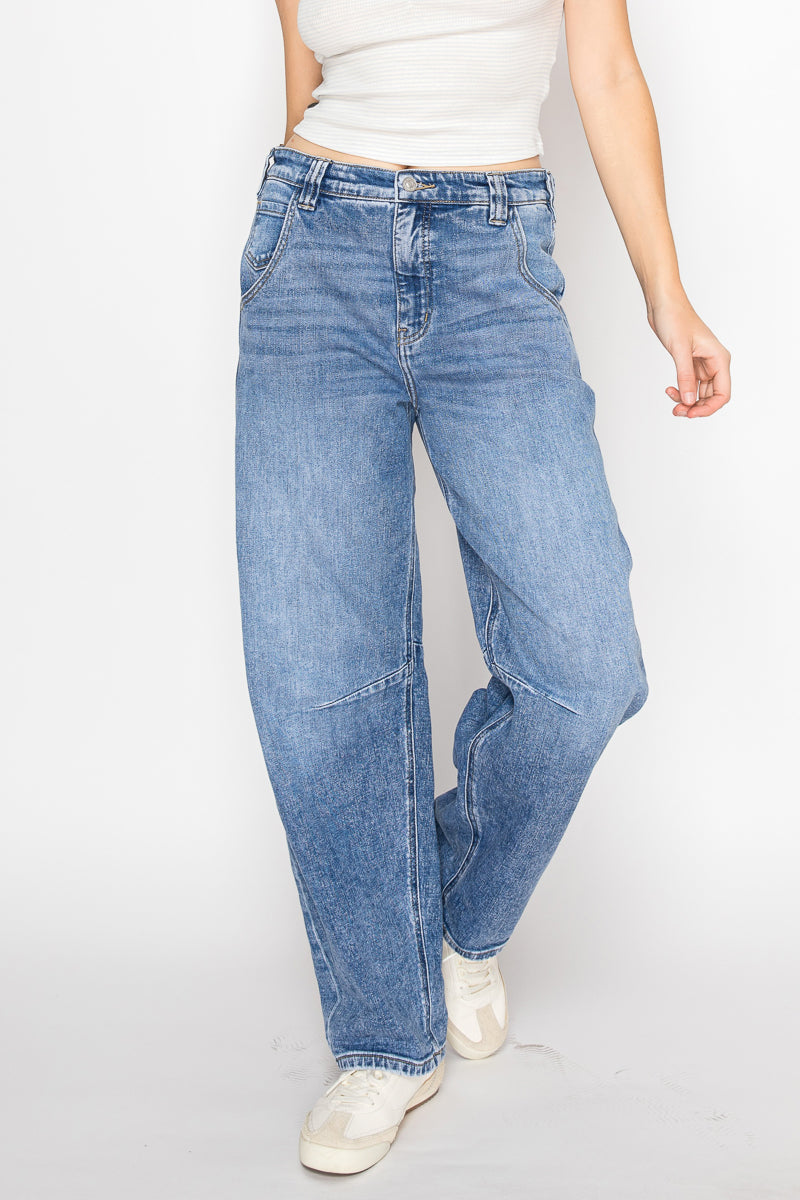 AT2083BRM Adjustable Strap Waistband Barrel Jeans